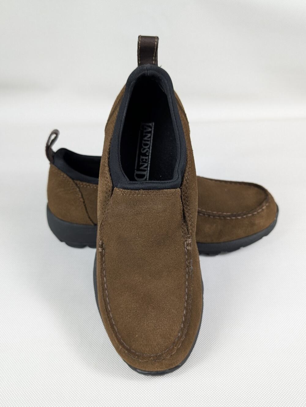 Lands End Shoes Women's Size 7 Brown Suede Leather Loafers Slip On Moc Toe 86519